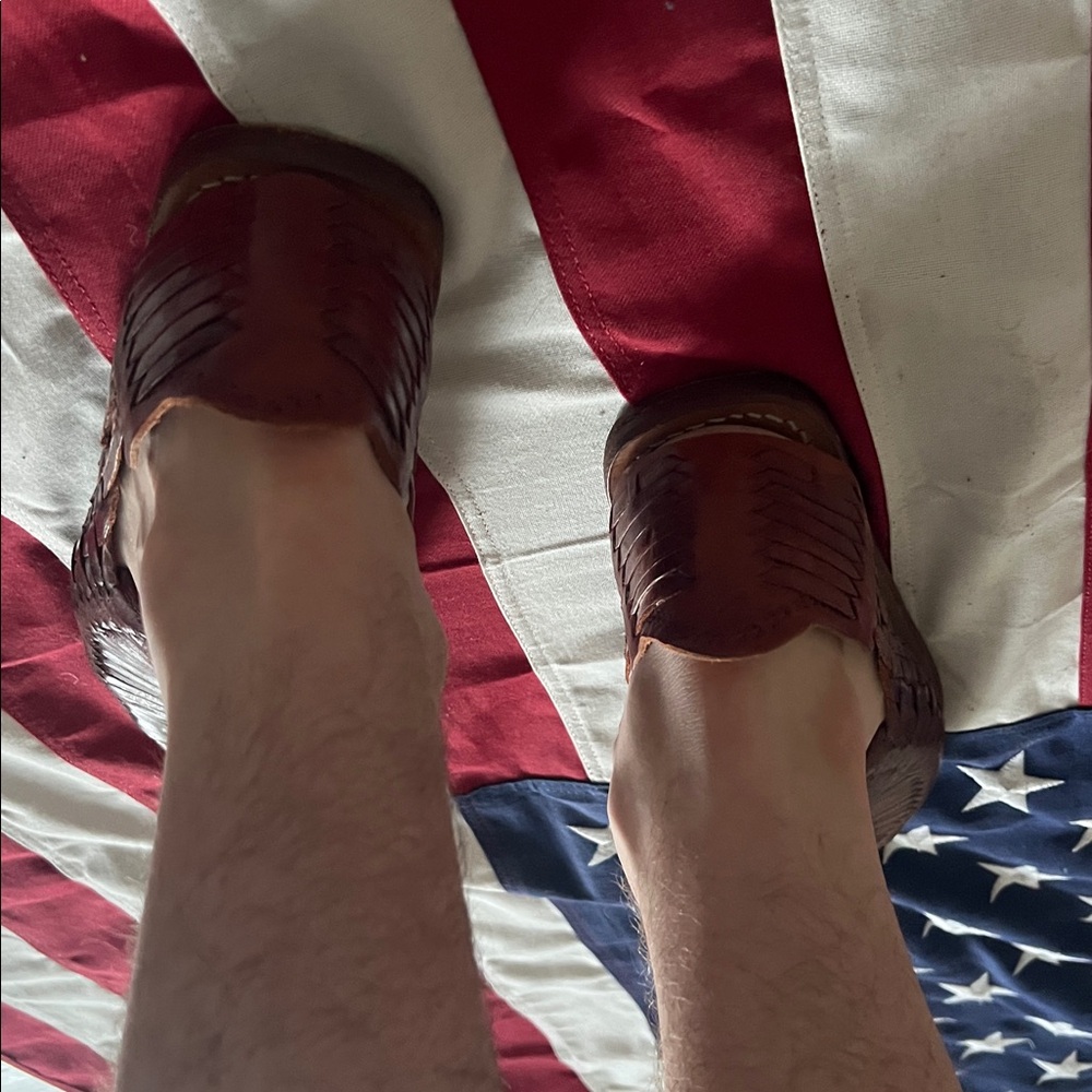Men's Brown Leather Slip-On Huarache Loafers - Picture 8 of 10